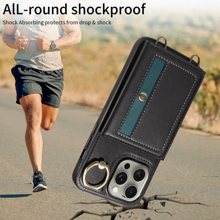 For iPhone 15 Pro Max Crossbodys Card Bag Ring Holder Leather Phone Case(Black) - iPhone 15 Pro Max Cases by buy2fix | Online Shopping UK | buy2fix