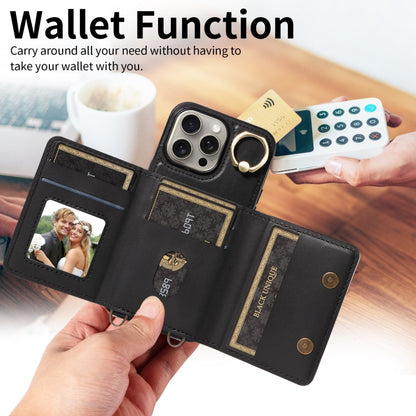 For iPhone 15 Pro Max Crossbodys Card Bag Ring Holder Leather Phone Case(Black) - iPhone 15 Pro Max Cases by buy2fix | Online Shopping UK | buy2fix