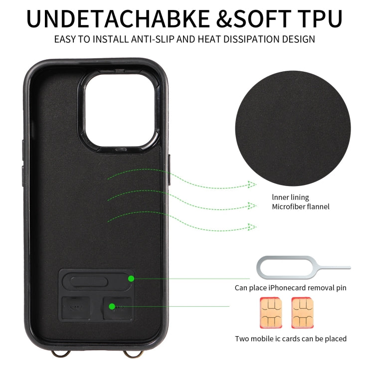 For iPhone 15 Pro Crossbodys Card Bag Ring Holder Leather Phone Case(Green) - iPhone 15 Pro Cases by buy2fix | Online Shopping UK | buy2fix