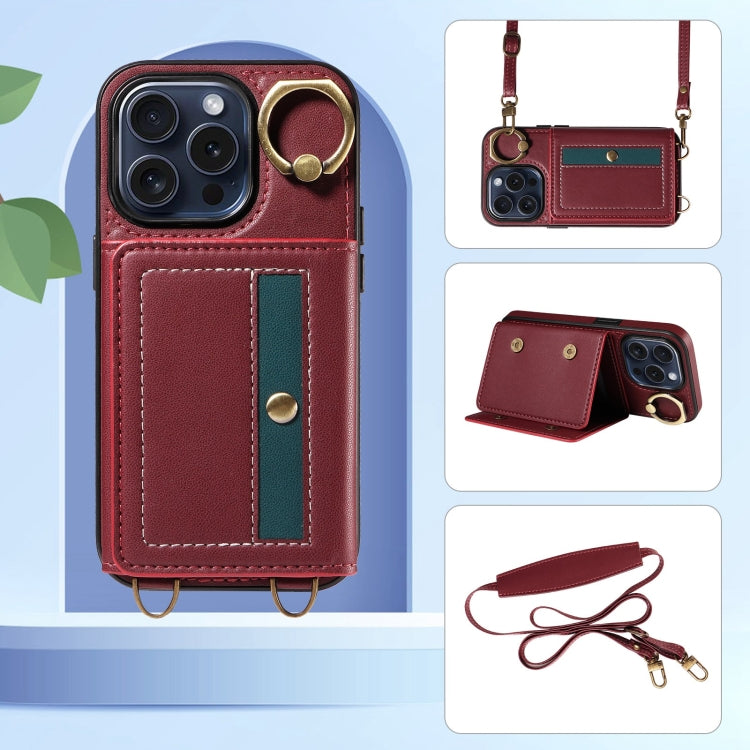 For iPhone 15 Pro Crossbodys Card Bag Ring Holder Leather Phone Case(Red) - iPhone 15 Pro Cases by buy2fix | Online Shopping UK | buy2fix