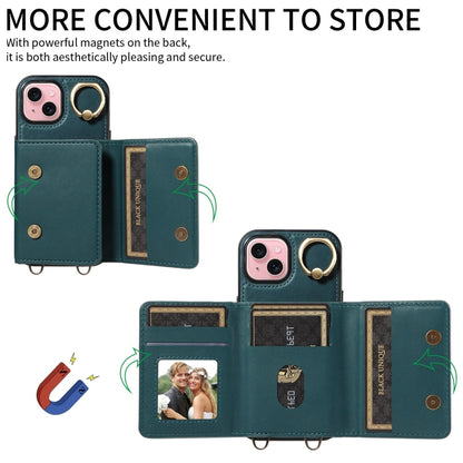 For iPhone 15 Plus Crossbodys Card Bag Ring Holder Leather Phone Case(Green) - iPhone 15 Plus Cases by buy2fix | Online Shopping UK | buy2fix