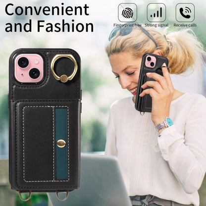 For iPhone 15 Plus Crossbodys Card Bag Ring Holder Leather Phone Case(Black) - iPhone 15 Plus Cases by buy2fix | Online Shopping UK | buy2fix