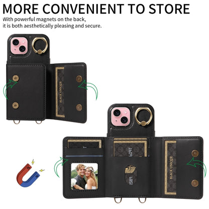 For iPhone 15 Plus Crossbodys Card Bag Ring Holder Leather Phone Case(Black) - iPhone 15 Plus Cases by buy2fix | Online Shopping UK | buy2fix