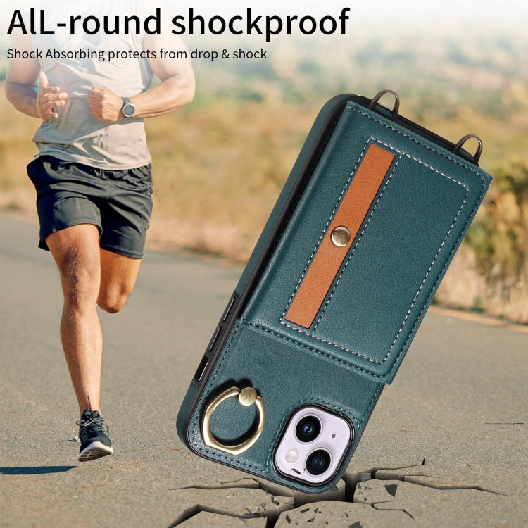 For iPhone 14 Plus Crossbodys Card Bag Ring Holder Leather Phone Case(Green) - iPhone 14 Plus Cases by buy2fix | Online Shopping UK | buy2fix