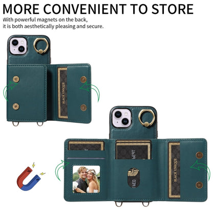 For iPhone 14 Plus Crossbodys Card Bag Ring Holder Leather Phone Case(Green) - iPhone 14 Plus Cases by buy2fix | Online Shopping UK | buy2fix