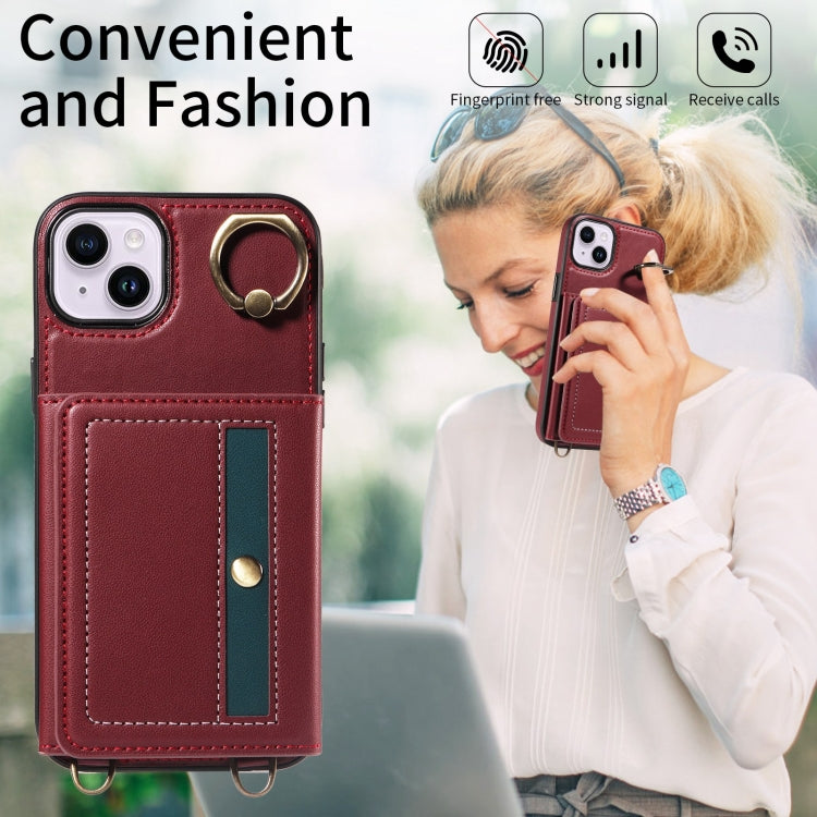 For iPhone 14 Plus Crossbodys Card Bag Ring Holder Leather Phone Case(Red) - iPhone 14 Plus Cases by buy2fix | Online Shopping UK | buy2fix