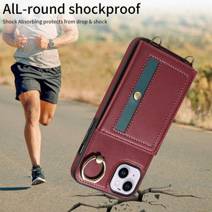 For iPhone 14 Plus Crossbodys Card Bag Ring Holder Leather Phone Case(Red) - iPhone 14 Plus Cases by buy2fix | Online Shopping UK | buy2fix