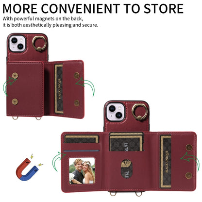 For iPhone 14 Plus Crossbodys Card Bag Ring Holder Leather Phone Case(Red) - iPhone 14 Plus Cases by buy2fix | Online Shopping UK | buy2fix