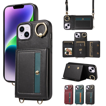 For iPhone 14 Plus Crossbodys Card Bag Ring Holder Leather Phone Case(Black) - iPhone 14 Plus Cases by buy2fix | Online Shopping UK | buy2fix