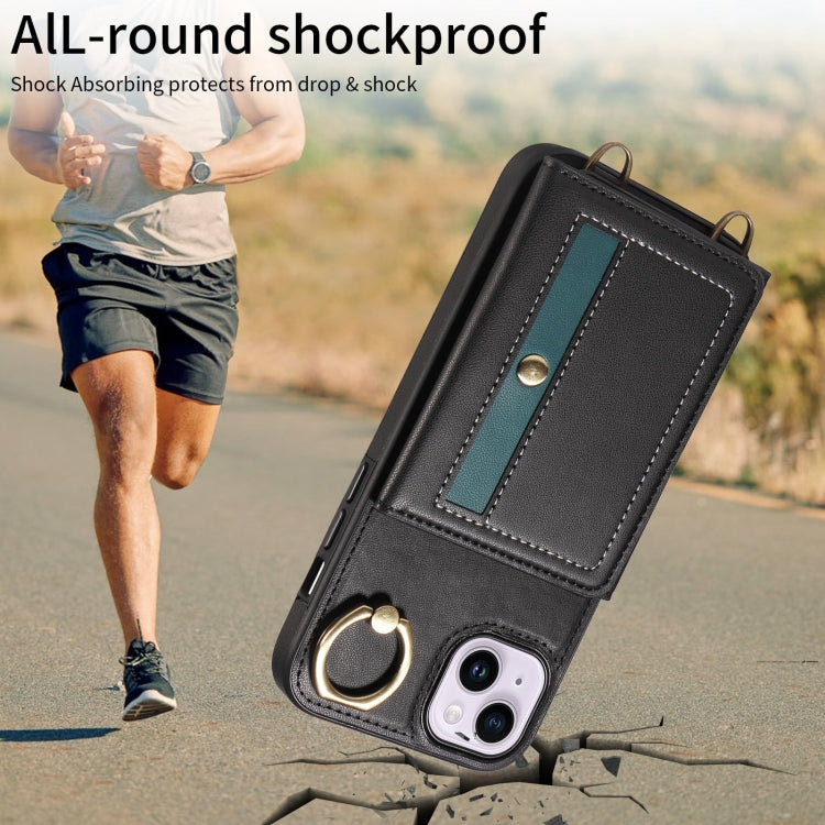 For iPhone 14 Plus Crossbodys Card Bag Ring Holder Leather Phone Case(Black) - iPhone 14 Plus Cases by buy2fix | Online Shopping UK | buy2fix