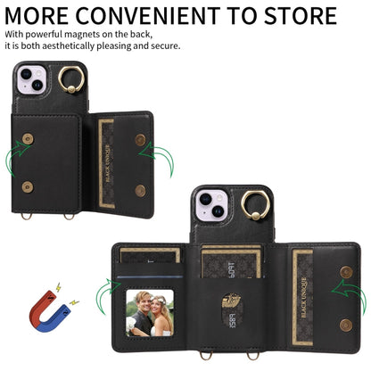 For iPhone 14 Plus Crossbodys Card Bag Ring Holder Leather Phone Case(Black) - iPhone 14 Plus Cases by buy2fix | Online Shopping UK | buy2fix