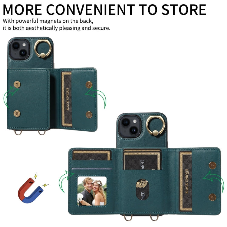 For iPhone 14 Crossbodys Card Bag Ring Holder Leather Phone Case(Green) - iPhone 14 Cases by buy2fix | Online Shopping UK | buy2fix