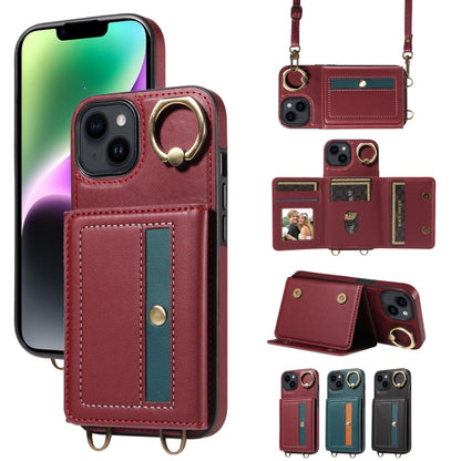 For iPhone 14 Crossbodys Card Bag Ring Holder Leather Phone Case(Red) - iPhone 14 Cases by buy2fix | Online Shopping UK | buy2fix