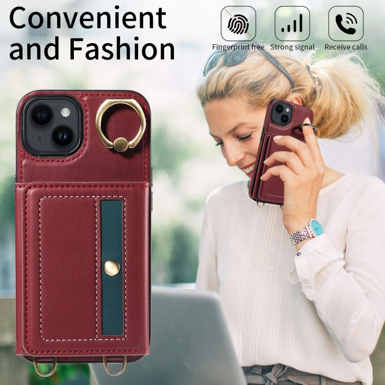 For iPhone 14 Crossbodys Card Bag Ring Holder Leather Phone Case(Red) - iPhone 14 Cases by buy2fix | Online Shopping UK | buy2fix