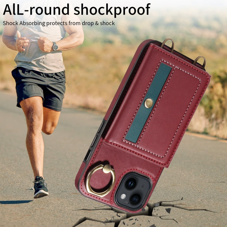 For iPhone 14 Crossbodys Card Bag Ring Holder Leather Phone Case(Red) - iPhone 14 Cases by buy2fix | Online Shopping UK | buy2fix