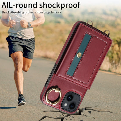 For iPhone 14 Crossbodys Card Bag Ring Holder Leather Phone Case(Red) - iPhone 14 Cases by buy2fix | Online Shopping UK | buy2fix