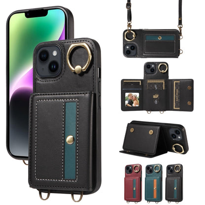 For iPhone 14 Crossbodys Card Bag Ring Holder Leather Phone Case(Black) - iPhone 14 Cases by buy2fix | Online Shopping UK | buy2fix