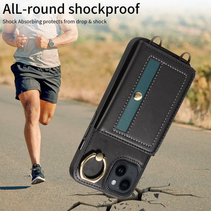 For iPhone 14 Crossbodys Card Bag Ring Holder Leather Phone Case(Black) - iPhone 14 Cases by buy2fix | Online Shopping UK | buy2fix