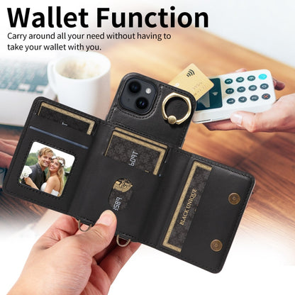 For iPhone 14 Crossbodys Card Bag Ring Holder Leather Phone Case(Black) - iPhone 14 Cases by buy2fix | Online Shopping UK | buy2fix