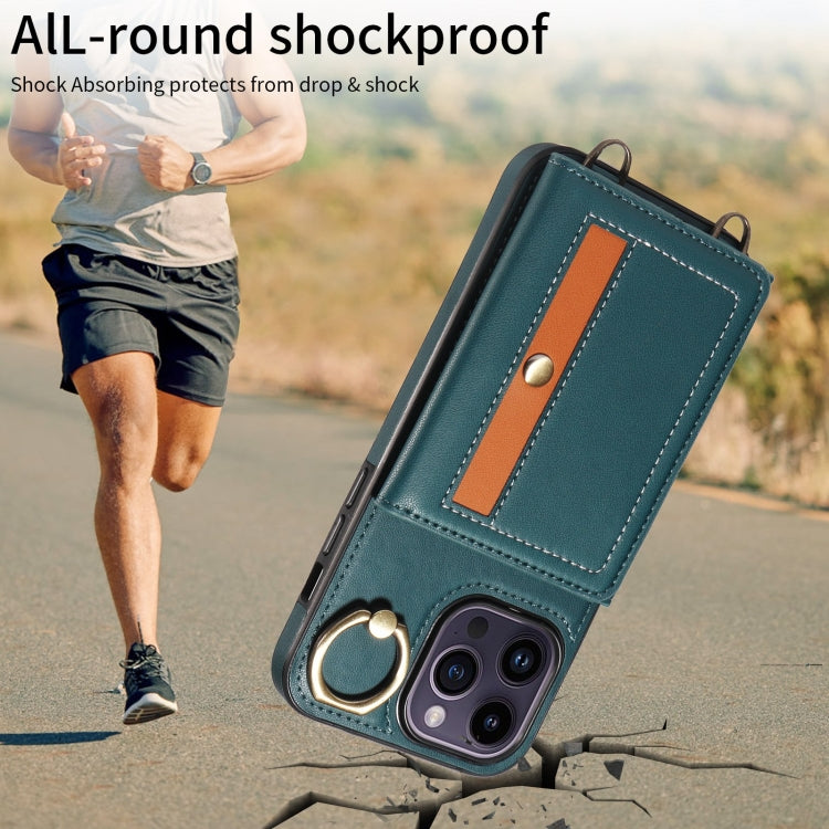 For iPhone 14 Pro Crossbodys Card Bag Ring Holder Leather Phone Case(Green) - iPhone 14 Pro Cases by buy2fix | Online Shopping UK | buy2fix