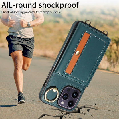 For iPhone 14 Pro Crossbodys Card Bag Ring Holder Leather Phone Case(Green) - iPhone 14 Pro Cases by buy2fix | Online Shopping UK | buy2fix