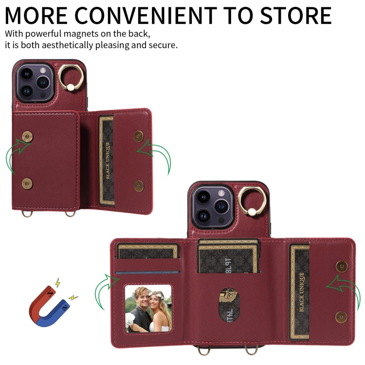 For iPhone 14 Pro Crossbodys Card Bag Ring Holder Leather Phone Case(Red) - iPhone 14 Pro Cases by buy2fix | Online Shopping UK | buy2fix