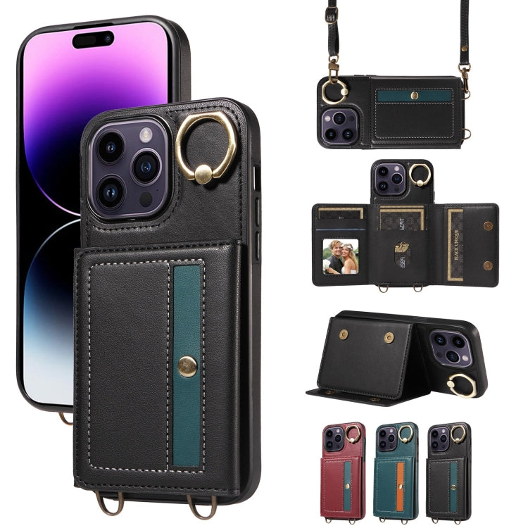 For iPhone 14 Pro Crossbodys Card Bag Ring Holder Leather Phone Case(Black) - iPhone 14 Pro Cases by buy2fix | Online Shopping UK | buy2fix