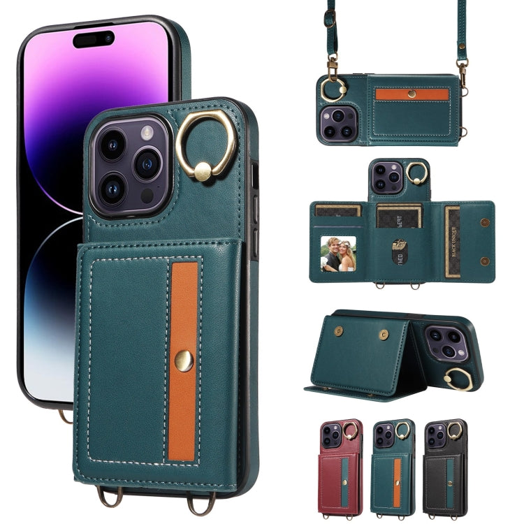 For iPhone 14 Pro Max Crossbodys Card Bag Ring Holder Leather Phone Case(Green) - iPhone 14 Pro Max Cases by buy2fix | Online Shopping UK | buy2fix
