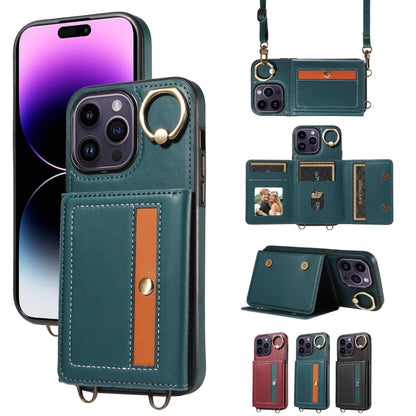For iPhone 14 Pro Max Crossbodys Card Bag Ring Holder Leather Phone Case(Green) - iPhone 14 Pro Max Cases by buy2fix | Online Shopping UK | buy2fix
