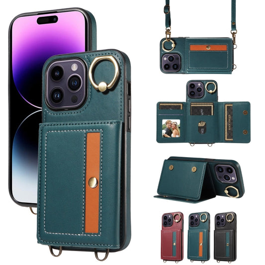 For iPhone 14 Pro Max Crossbodys Card Bag Ring Holder Leather Phone Case(Green) - iPhone 14 Pro Max Cases by buy2fix | Online Shopping UK | buy2fix