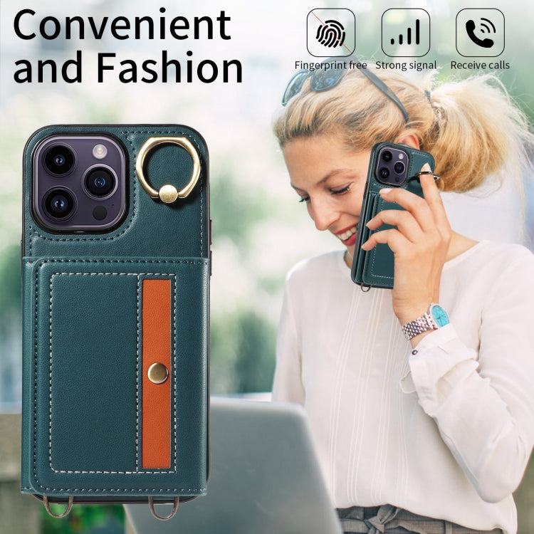 For iPhone 14 Pro Max Crossbodys Card Bag Ring Holder Leather Phone Case(Green) - iPhone 14 Pro Max Cases by buy2fix | Online Shopping UK | buy2fix