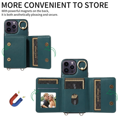For iPhone 14 Pro Max Crossbodys Card Bag Ring Holder Leather Phone Case(Green) - iPhone 14 Pro Max Cases by buy2fix | Online Shopping UK | buy2fix