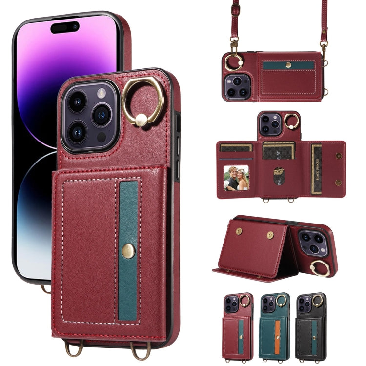For iPhone 14 Pro Max Crossbodys Card Bag Ring Holder Leather Phone Case(Red) - iPhone 14 Pro Max Cases by buy2fix | Online Shopping UK | buy2fix