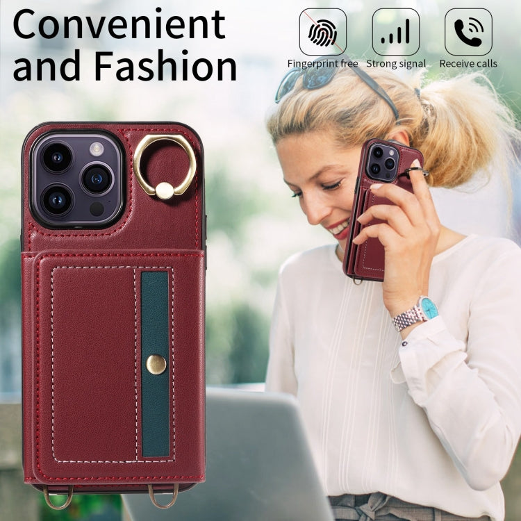 For iPhone 14 Pro Max Crossbodys Card Bag Ring Holder Leather Phone Case(Red) - iPhone 14 Pro Max Cases by buy2fix | Online Shopping UK | buy2fix