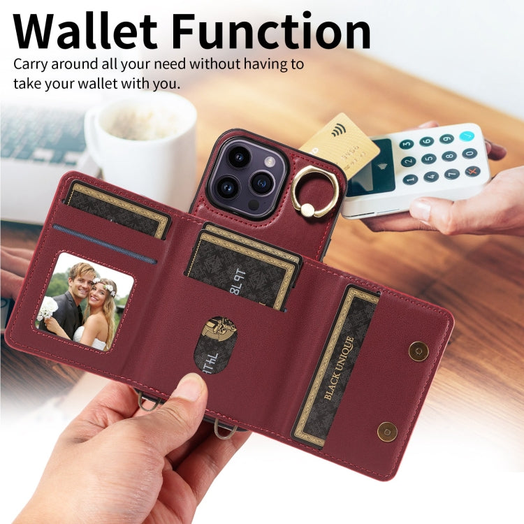 For iPhone 14 Pro Max Crossbodys Card Bag Ring Holder Leather Phone Case(Red) - iPhone 14 Pro Max Cases by buy2fix | Online Shopping UK | buy2fix