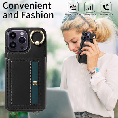 For iPhone 14 Pro Max Crossbodys Card Bag Ring Holder Leather Phone Case(Black) - iPhone 14 Pro Max Cases by buy2fix | Online Shopping UK | buy2fix