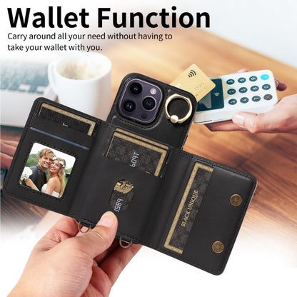 For iPhone 14 Pro Max Crossbodys Card Bag Ring Holder Leather Phone Case(Black) - iPhone 14 Pro Max Cases by buy2fix | Online Shopping UK | buy2fix