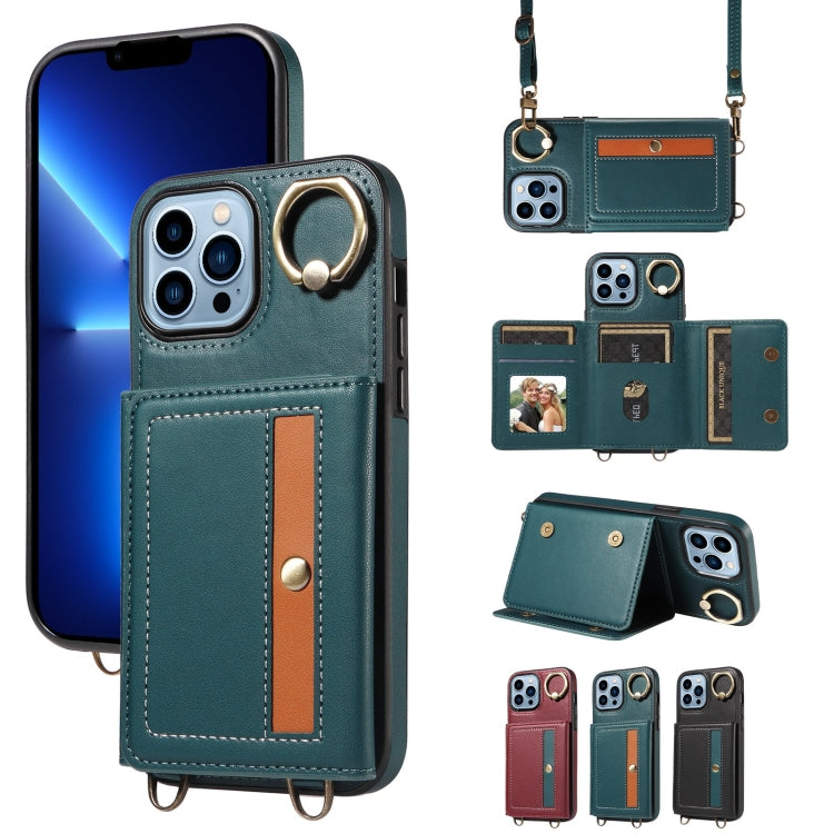 For iPhone 13 Pro Max Crossbodys Card Bag Ring Holder Leather Phone Case(Green) - iPhone 13 Pro Max Cases by buy2fix | Online Shopping UK | buy2fix