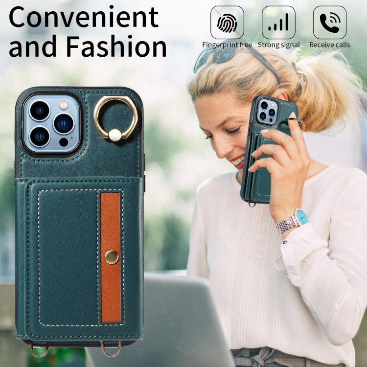 For iPhone 13 Pro Max Crossbodys Card Bag Ring Holder Leather Phone Case(Green) - iPhone 13 Pro Max Cases by buy2fix | Online Shopping UK | buy2fix