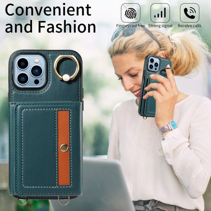 For iPhone 13 Pro Max Crossbodys Card Bag Ring Holder Leather Phone Case(Green) - iPhone 13 Pro Max Cases by buy2fix | Online Shopping UK | buy2fix