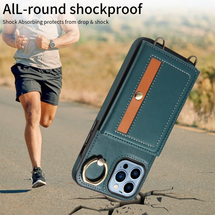 For iPhone 13 Pro Max Crossbodys Card Bag Ring Holder Leather Phone Case(Green) - iPhone 13 Pro Max Cases by buy2fix | Online Shopping UK | buy2fix