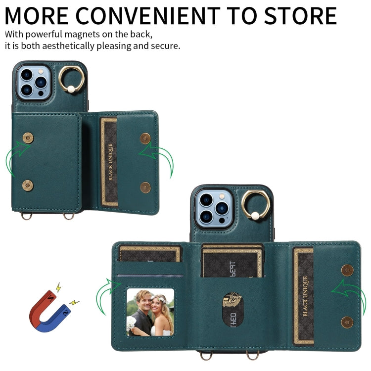 For iPhone 13 Pro Max Crossbodys Card Bag Ring Holder Leather Phone Case(Green) - iPhone 13 Pro Max Cases by buy2fix | Online Shopping UK | buy2fix
