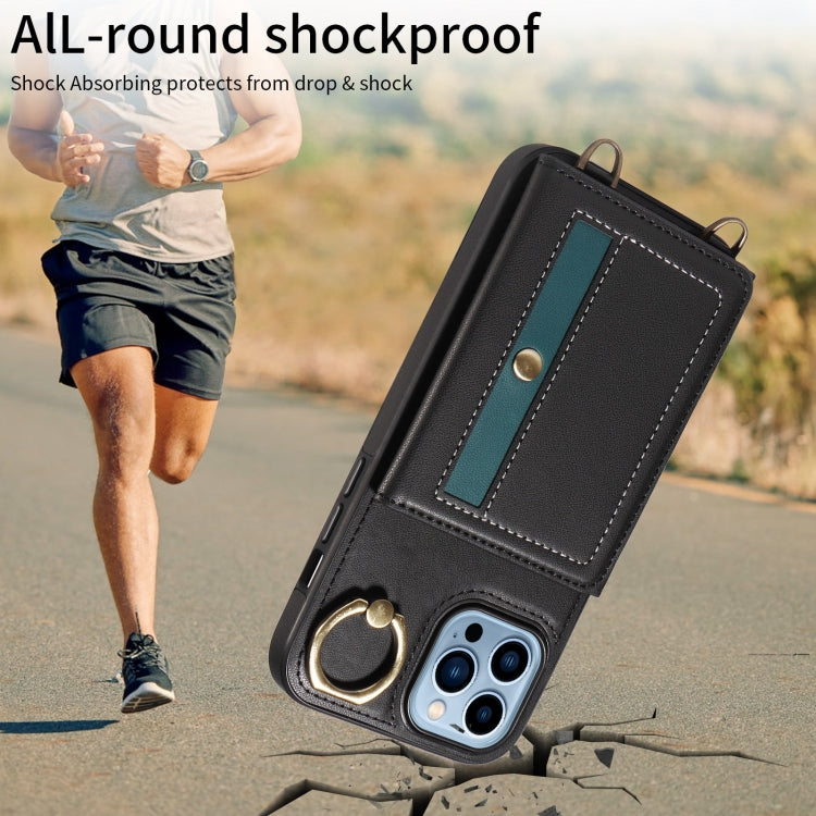 For iPhone 13 Pro Max Crossbodys Card Bag Ring Holder Leather Phone Case(Black) - iPhone 13 Pro Max Cases by buy2fix | Online Shopping UK | buy2fix