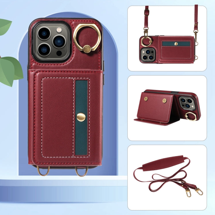 For iPhone 13 Pro Crossbodys Card Bag Ring Holder Leather Phone Case(Red) - iPhone 13 Pro Cases by buy2fix | Online Shopping UK | buy2fix