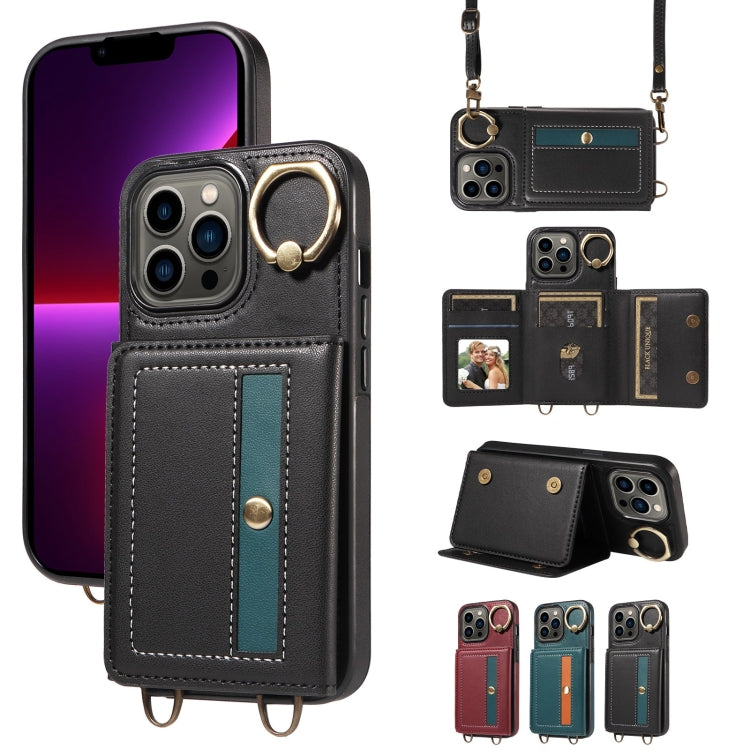 For iPhone 13 Pro Crossbodys Card Bag Ring Holder Leather Phone Case(Black) - iPhone 13 Pro Cases by buy2fix | Online Shopping UK | buy2fix