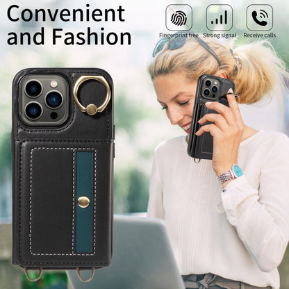 For iPhone 13 Pro Crossbodys Card Bag Ring Holder Leather Phone Case(Black) - iPhone 13 Pro Cases by buy2fix | Online Shopping UK | buy2fix