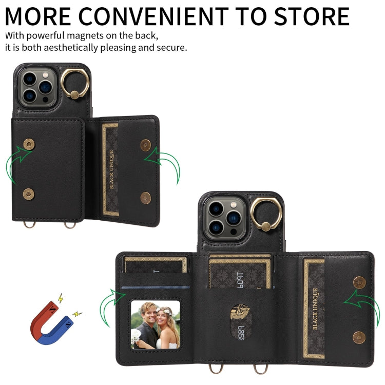 For iPhone 13 Pro Crossbodys Card Bag Ring Holder Leather Phone Case(Black) - iPhone 13 Pro Cases by buy2fix | Online Shopping UK | buy2fix