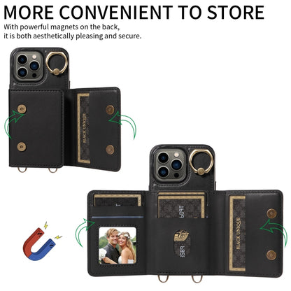 For iPhone 13 Pro Crossbodys Card Bag Ring Holder Leather Phone Case(Black) - iPhone 13 Pro Cases by buy2fix | Online Shopping UK | buy2fix