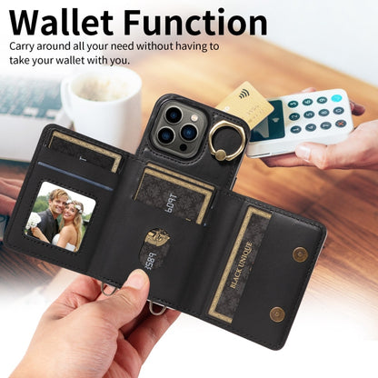 For iPhone 13 Pro Crossbodys Card Bag Ring Holder Leather Phone Case(Black) - iPhone 13 Pro Cases by buy2fix | Online Shopping UK | buy2fix