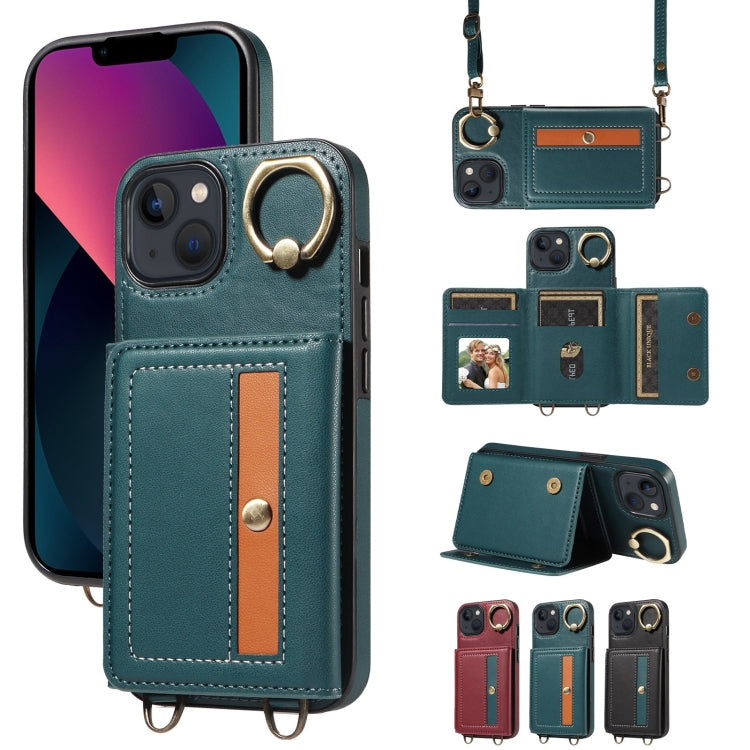 For iPhone 13 Crossbodys Card Bag Ring Holder Leather Phone Case(Green) - iPhone 13 Cases by buy2fix | Online Shopping UK | buy2fix